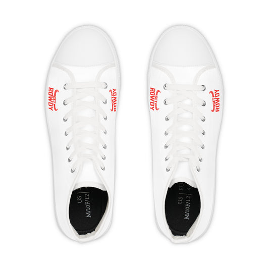 White High-Top Sneakers with Blue 'Rowdy' Side Text — Men's Casual Street Shoes