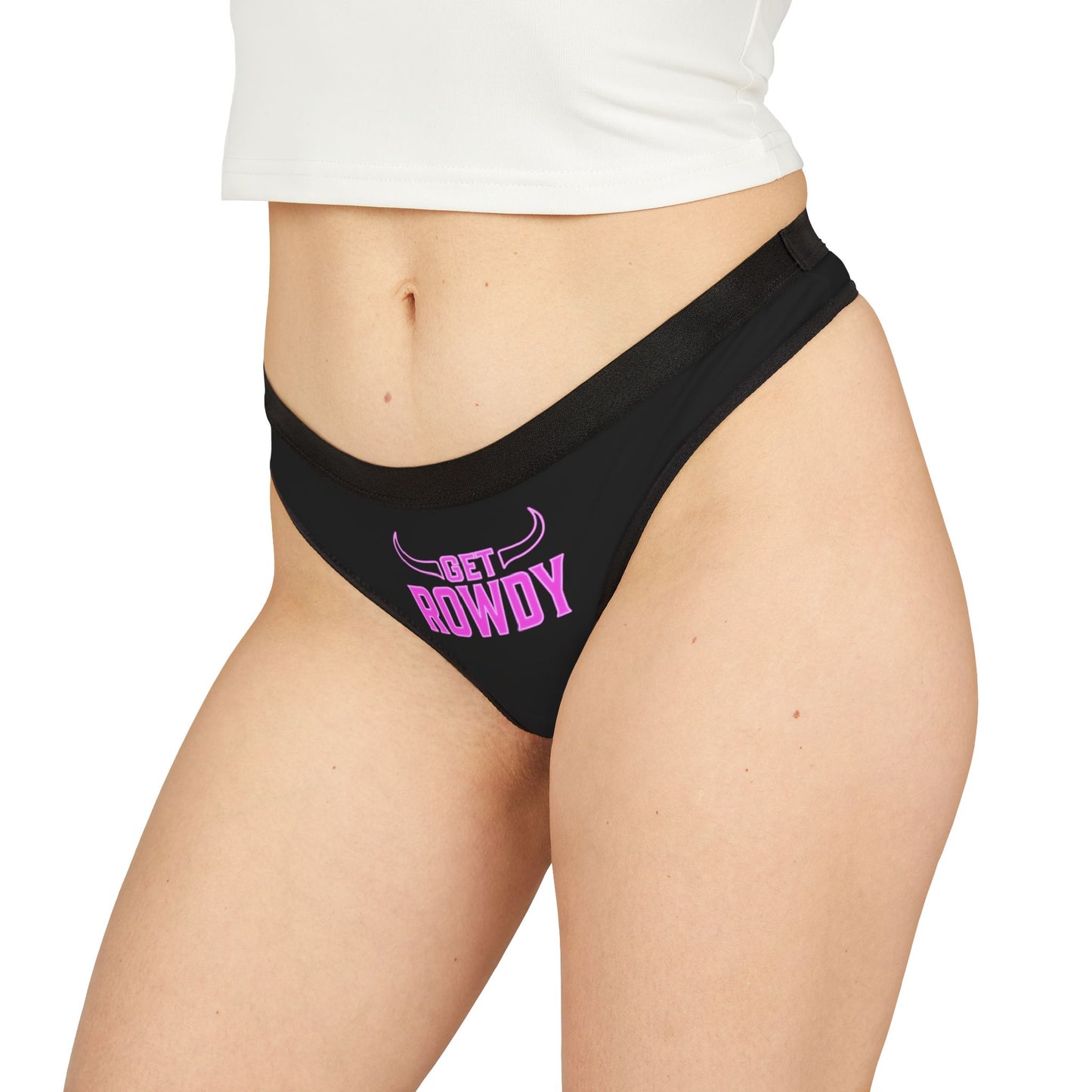 Women's Thongs - Get Rowdy Neon Pink WITH BLACK HORNS