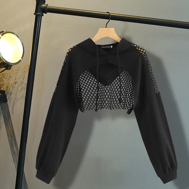 FISH NET CROP TOP HOODIE
