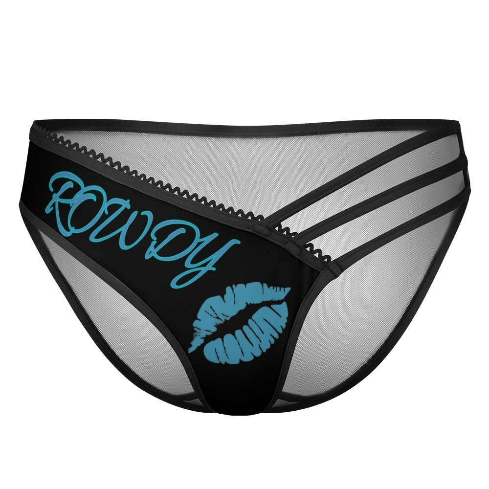High-quality Rowdy erotic panties featuring a black design with a kiss print and stylish cut.