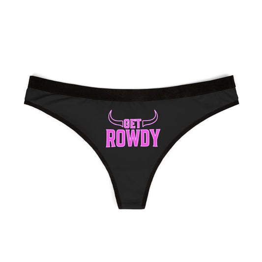 Women's Thongs - Get Rowdy Neon Pink WITH BLACK HORNS