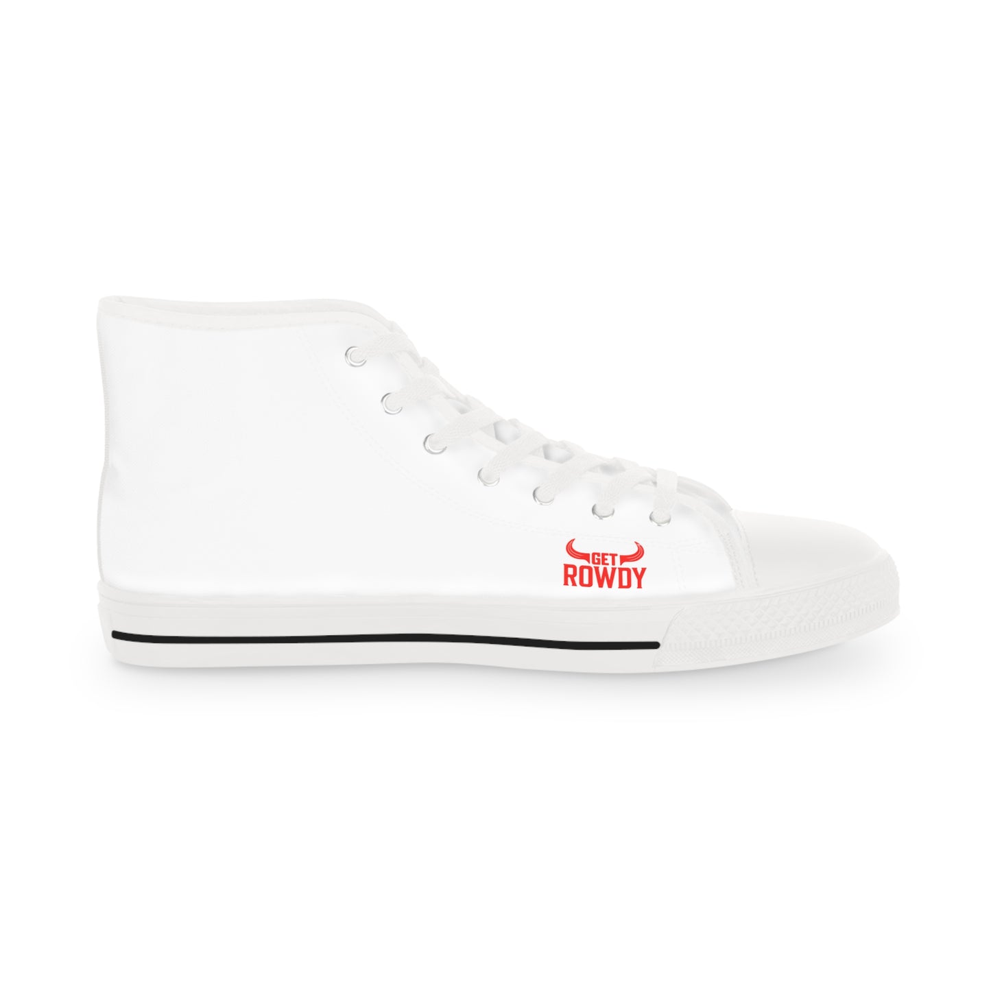White High-Top Sneakers with Blue 'Rowdy' Side Text — Men's Casual Street Shoes