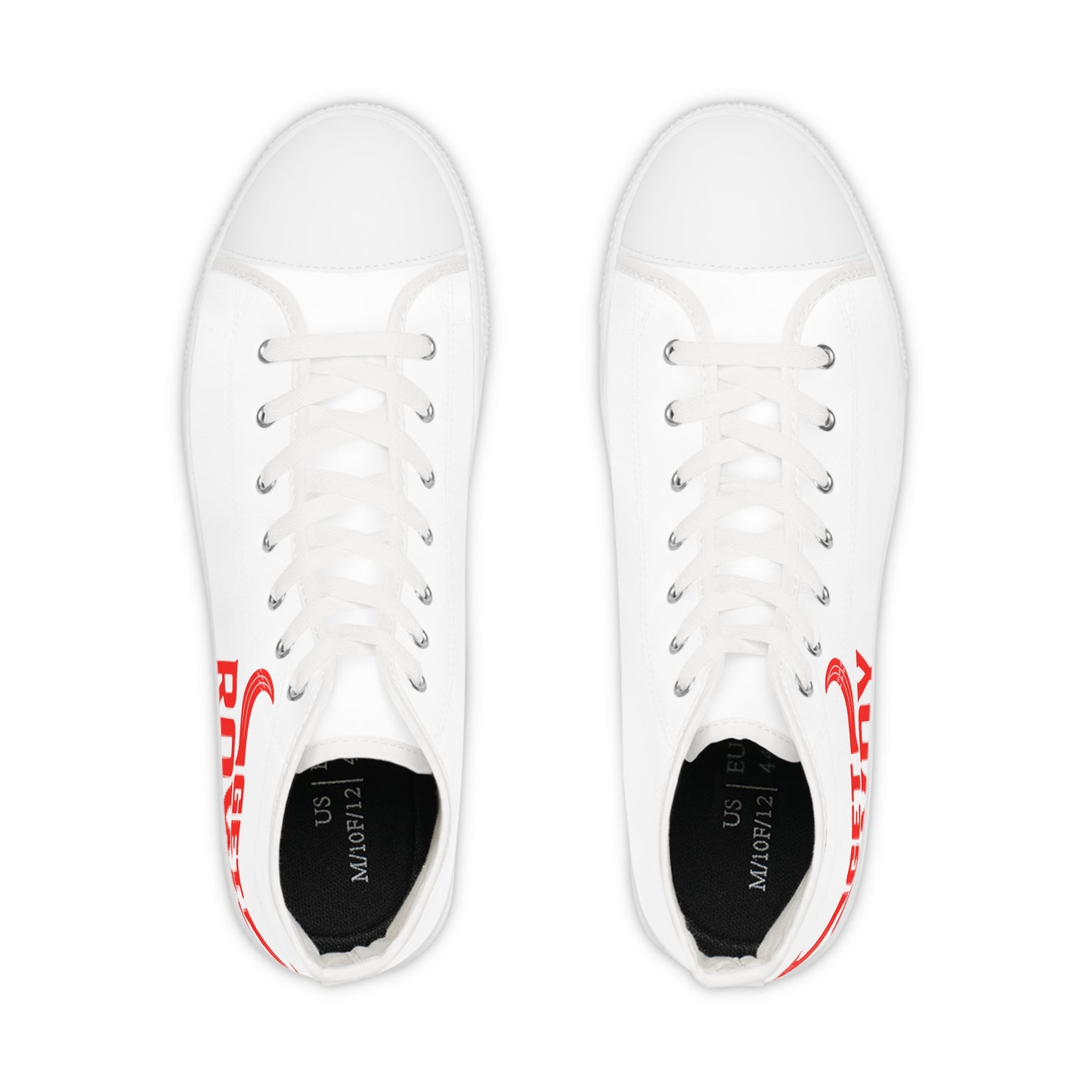Get Rowdy High-Top Sneakers — Men's White Canvas Shoes with 'Get Rowdy' Graphic