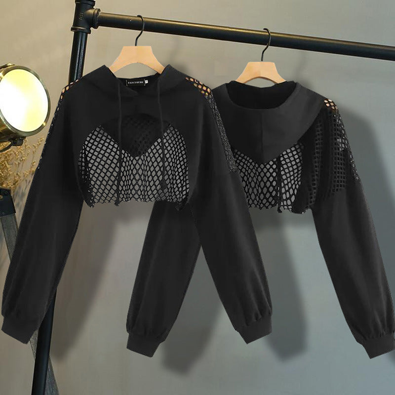 FISH NET CROP TOP HOODIE