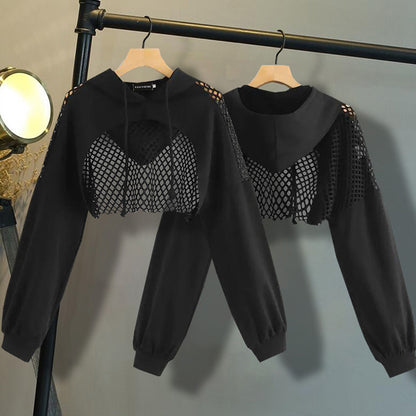 FISH NET CROP TOP HOODIE