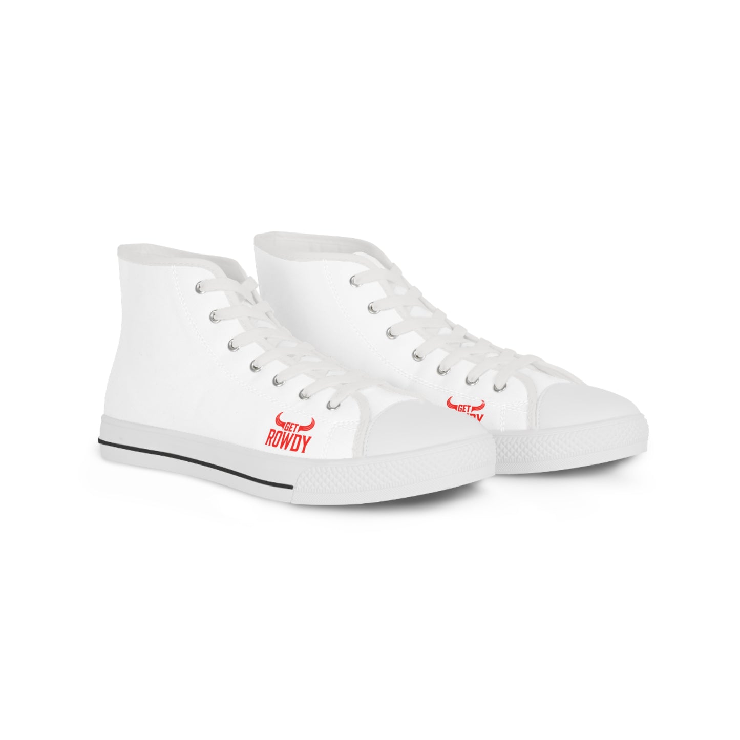 White High-Top Sneakers with Blue 'Rowdy' Side Text — Men's Casual Street Shoes