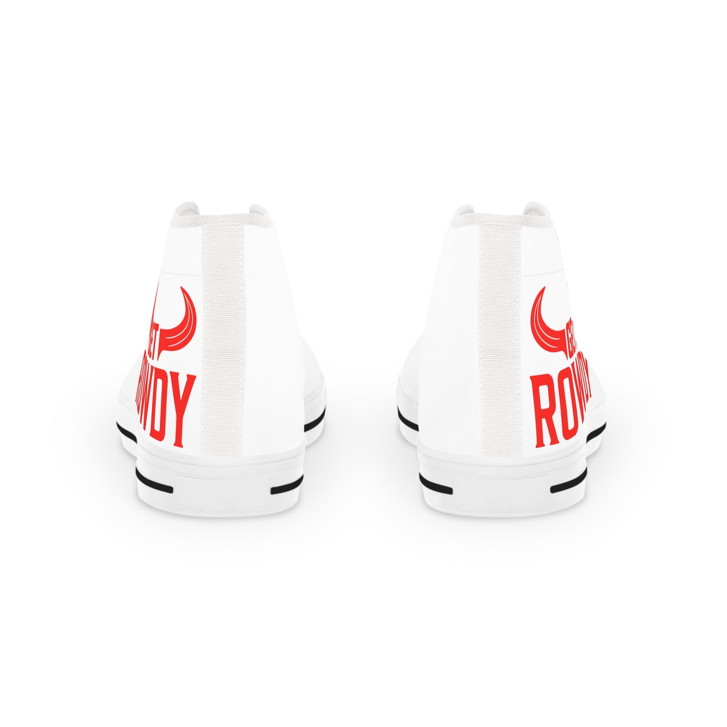 Get Rowdy High-Top Sneakers — Men's White Canvas Shoes with 'Get Rowdy' Graphic