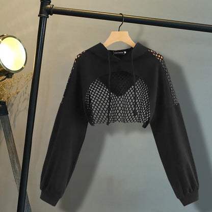 FISH NET CROP TOP HOODIE