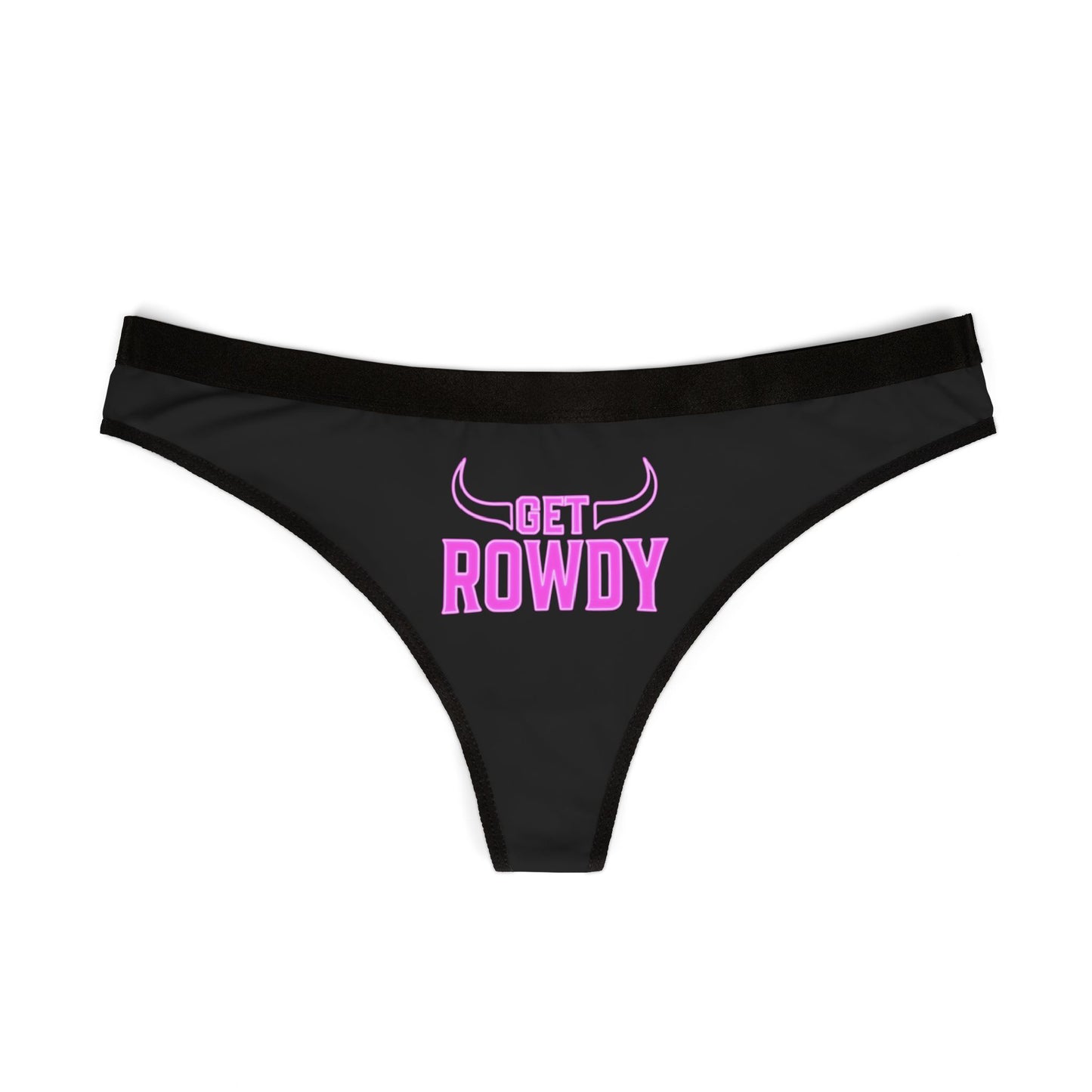 Women's Thongs - Get Rowdy Neon Pink WITH BLACK HORNS
