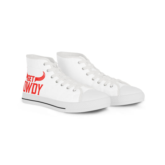 Get Rowdy High-Top Sneakers — Men's White Canvas Shoes with 'Get Rowdy' Graphic