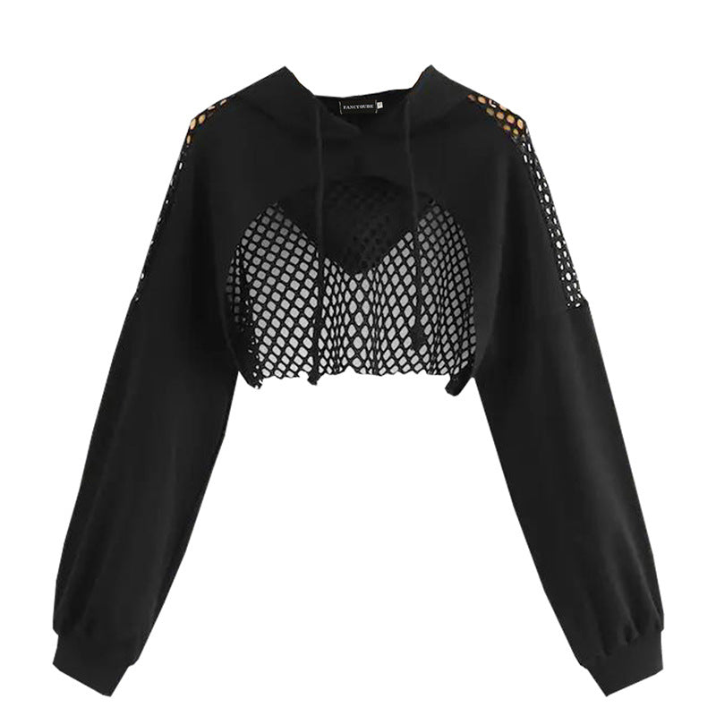 FISH NET CROP TOP HOODIE
