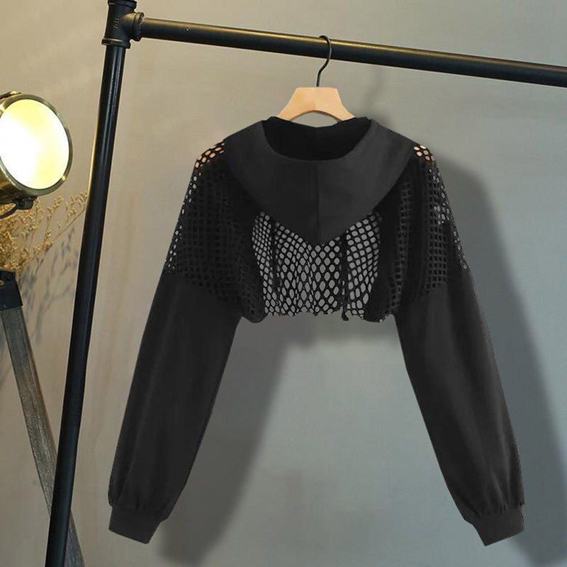 FISH NET CROP TOP HOODIE