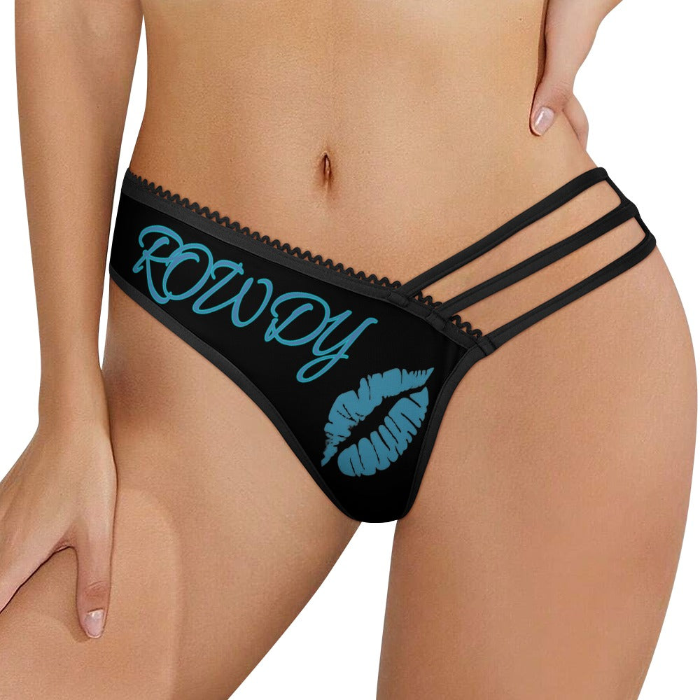 High-quality Rowdy erotic panties featuring a black design with a kiss print and stylish cut.