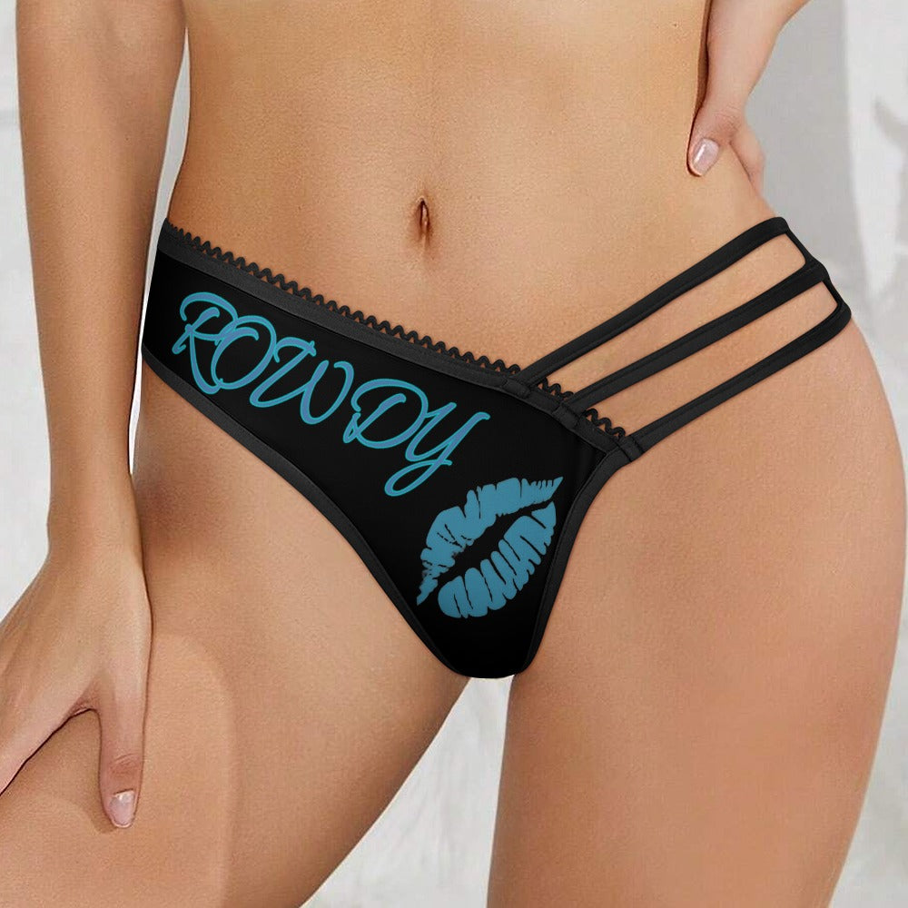 High-quality Rowdy erotic panties featuring a black design with a kiss print and stylish cut.