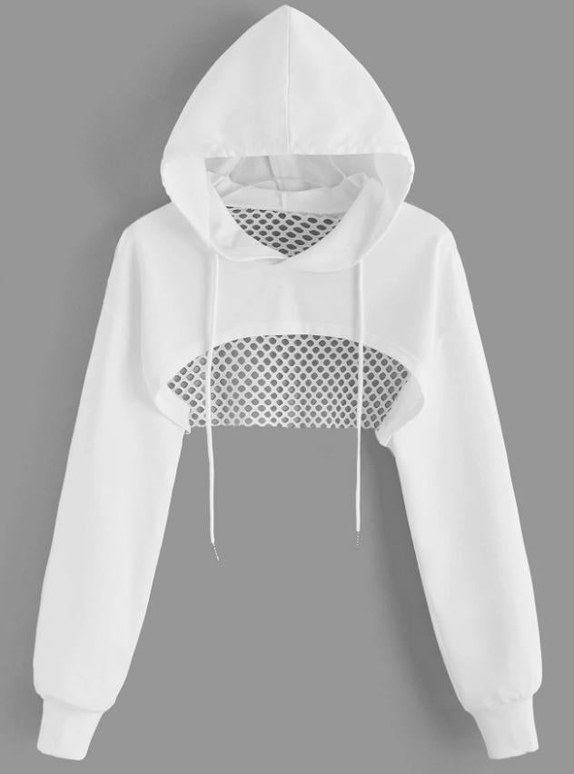 FISH NET CROP TOP HOODIE